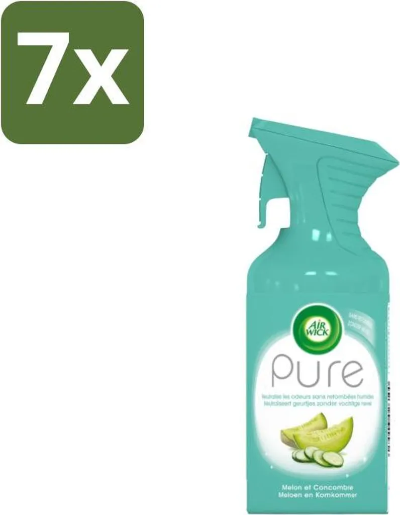 Air Wick Spray Melon et Concombre 250ml - Lot de 7 contre Mauvaises Odeurs