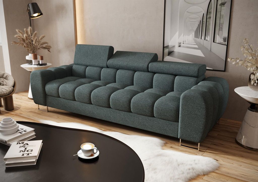 Sofa Designersofa BASTIEN 3-Sitzer in Stoff Aragon Türkis