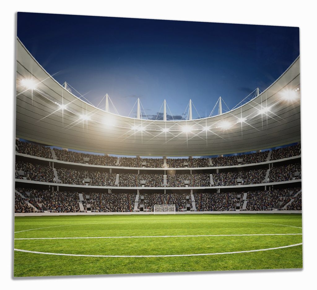 Wallario Herdabdeckplatte aus Glas, Größe 60 x 52 cm 1-teilig, Motiv Fußballstadion Mittellinie