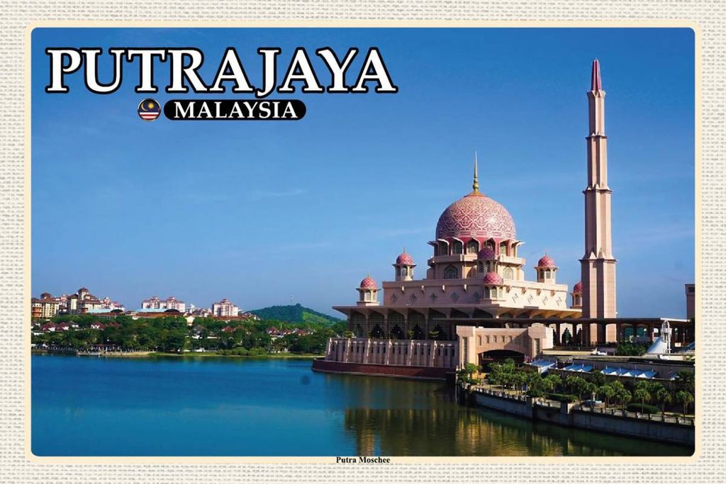 vianmo Holzschild 12x18 cm Putrajaya Malaysia Putra Moschee Bildmotiv Reisemotiv Abenteuer Reisen