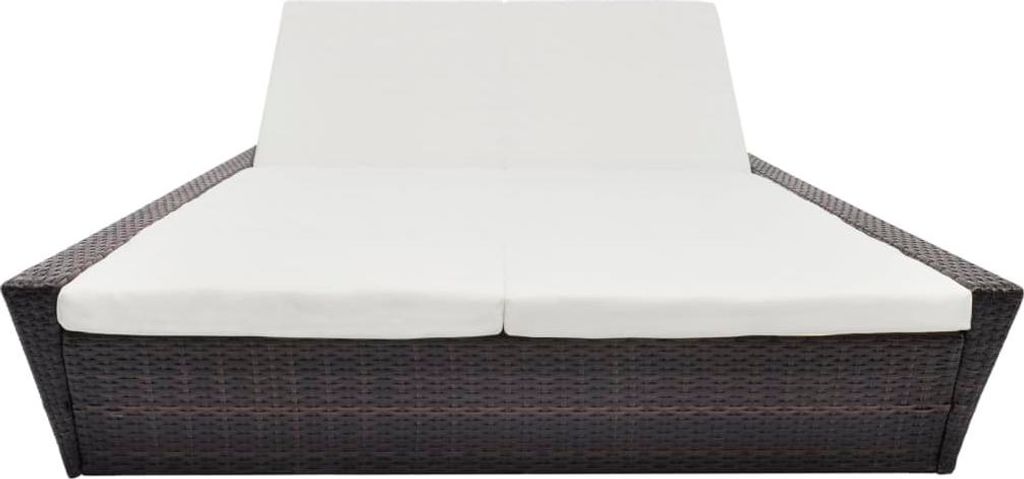 A double lounge bed with white cushions on a white background.