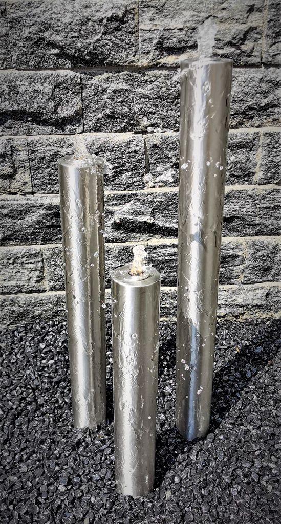 Säulenbrunnen Wasserspiel rund 3er-Set Edelstahl matt gebürstet 100/80/60 x10 cm ohne Becken