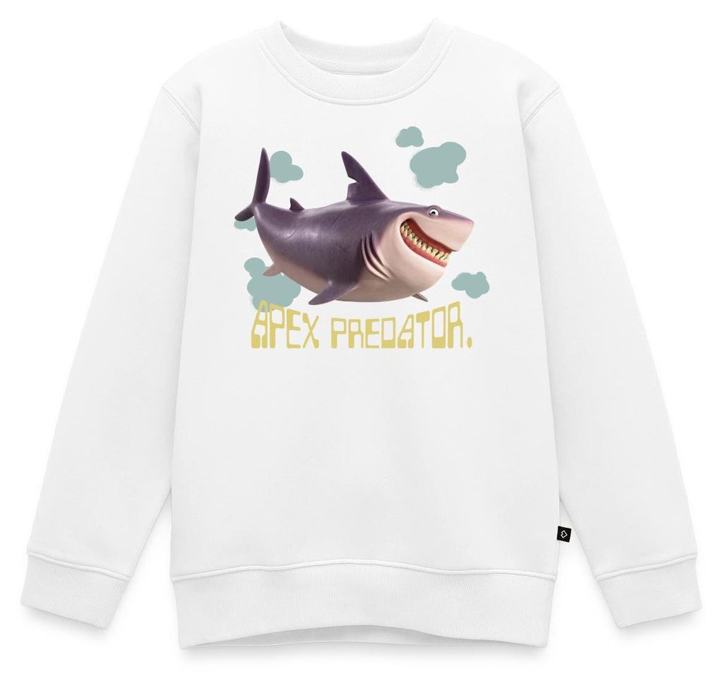 Spreadshirt Hoppers Apex Predator Hai Mit Schriftzug Kinder/Teenager Premium Pullover, 110/116 (4 Jahre), Weiß