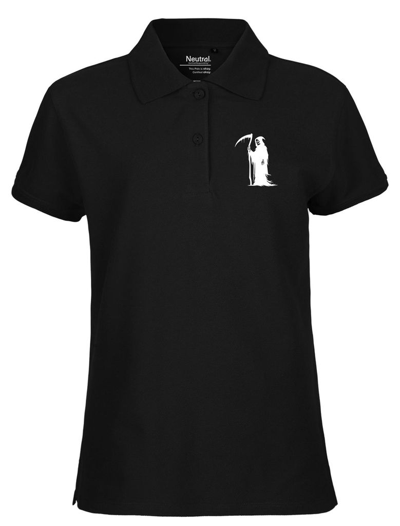 Huuraa Damen Polo Shirt Sensenmann Tod L Black Bio Baumwolle Fairtrade Poloshirt Geschenkidee