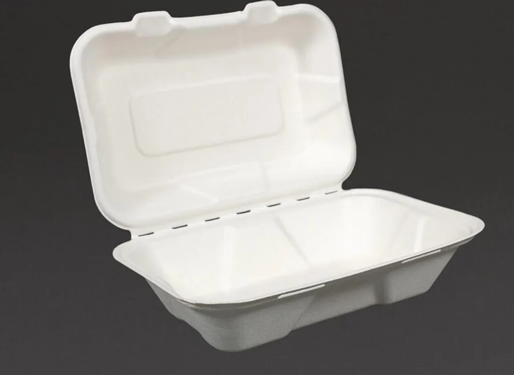 Vegware Boîtes Repas Compostables en Bagasse 22,8 cm avec Couvercle - 10