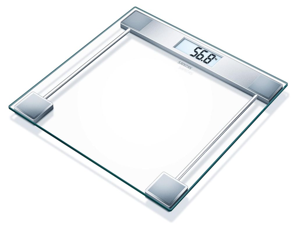 Sanitas SGS 06, Elektronische Personenwaage, 150 kg, 1 g, Silber, Transparent, kg, lb, ST, Glas