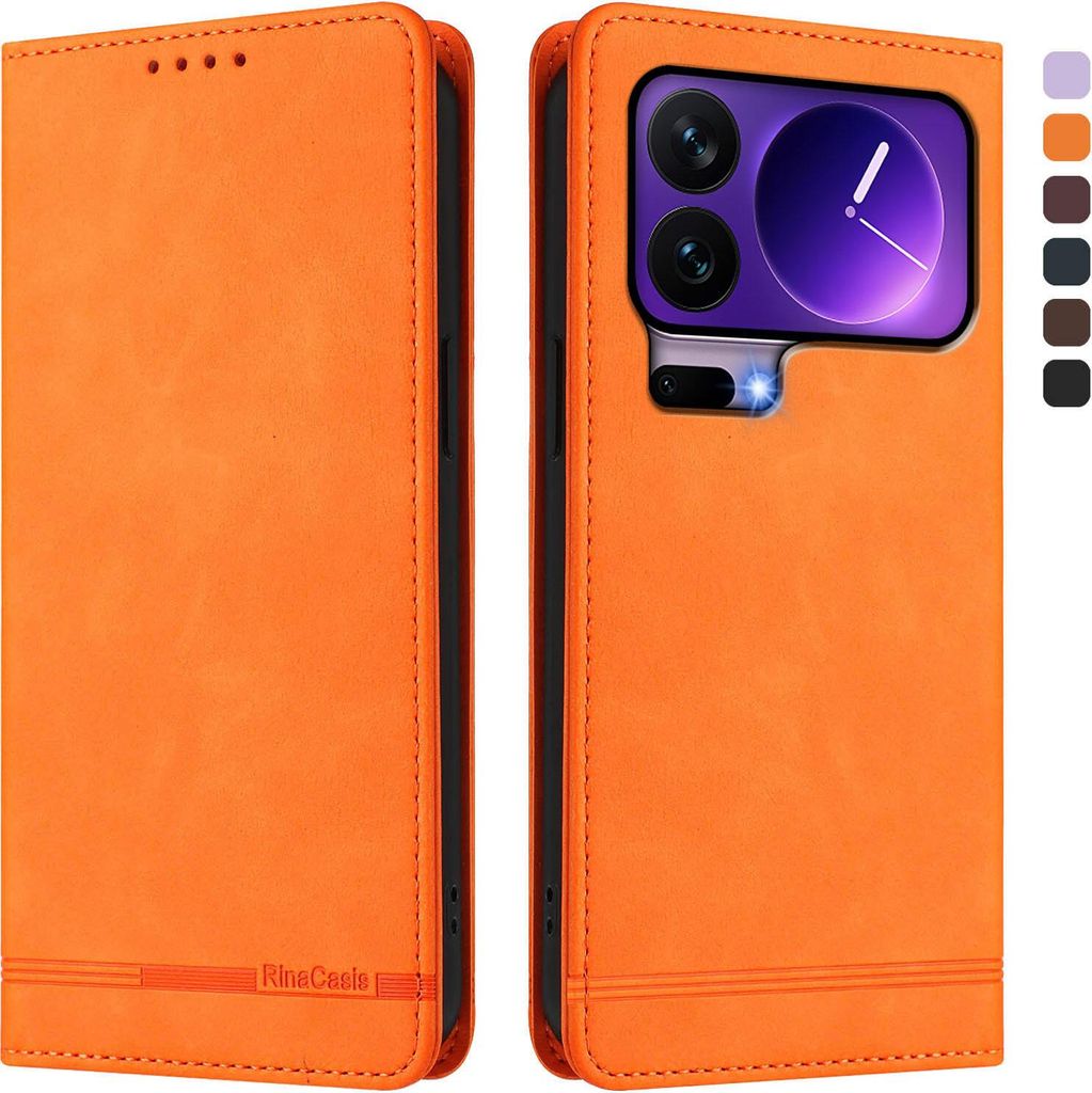 Hülle für Xiaomi 17 Pro, Retro Kunstleder Ständer Klapphülle mit Kartenfächer und Magnetische Orange