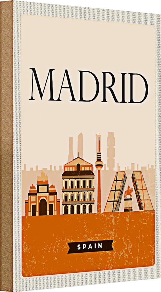 Holzschild Reise 20x30cm Retro Madrid Spain malerisches Bild