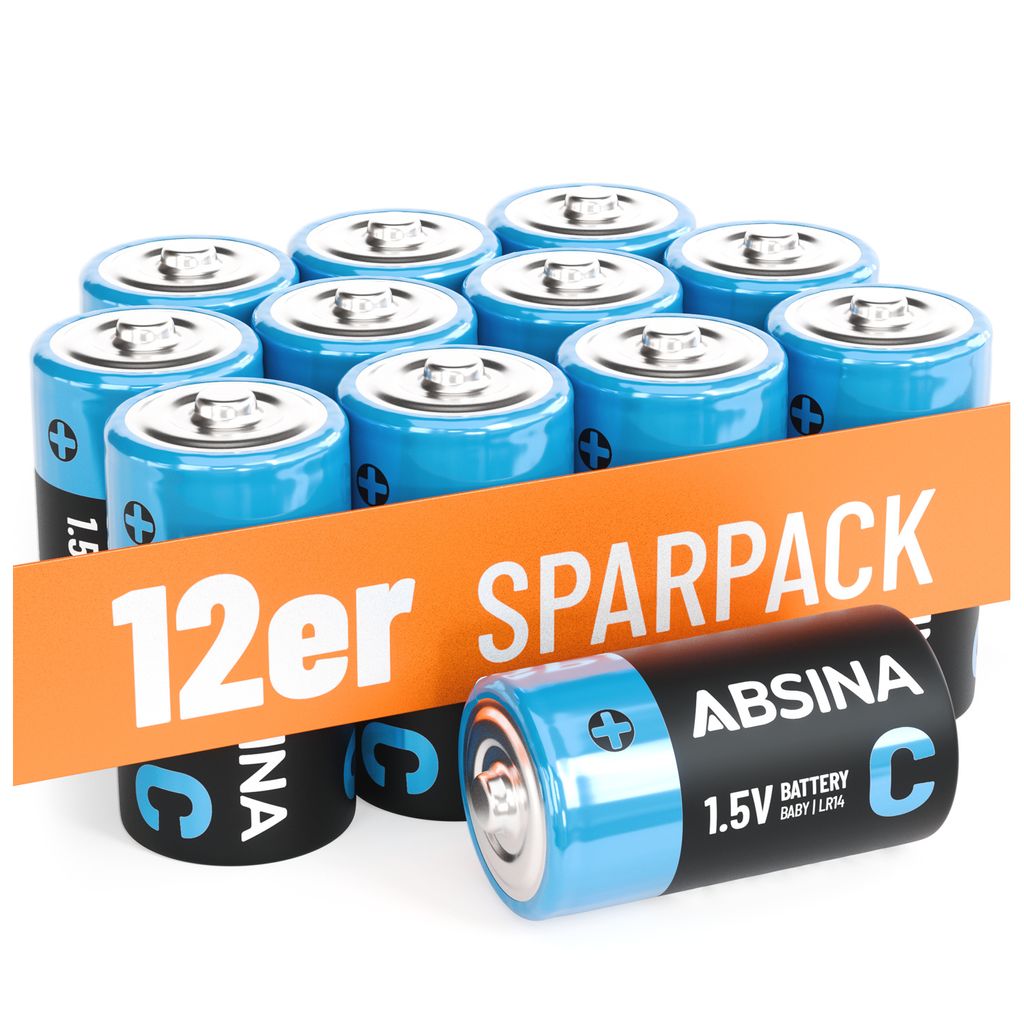ABSINA 12x Baby C Batterien 1,5V Alkaline - Langlebige Produktbild 