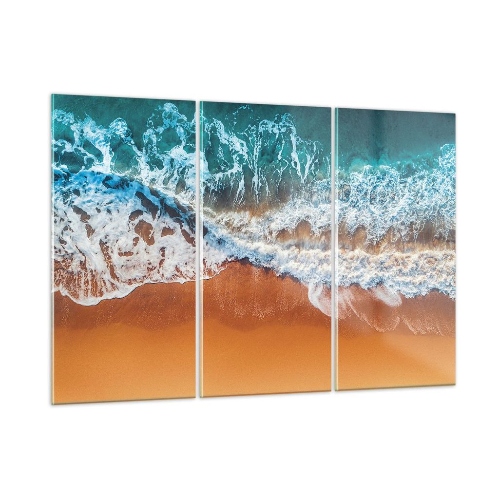 Bilder auf glas - 3 Teile - Sand Wasser Strand - 105x70cm - Glasbilder - Wandbilder - Bilder - zum Aufhängen bereit - Wanddekoration aus Glas - Gl...