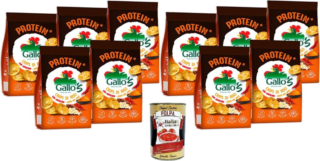 Gallo’s Protein Chips di Riso Integrale e Lenticchie al Gusto Hot Spicy, Gallo's Proteinchips aus braunem Reis und Linsen mit scharf-würzigem Ge...