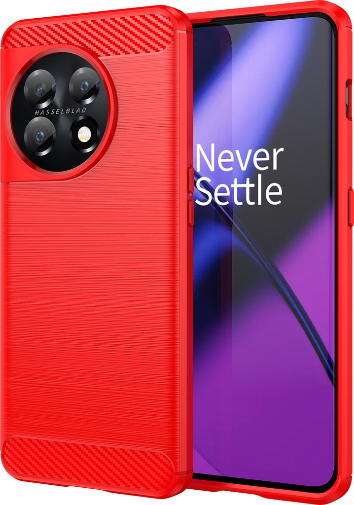OnePlus 11 Hülle, Carbon-Faser TPU Silikon Stoßfest Schutzhülle für OnePlus 11 Rot