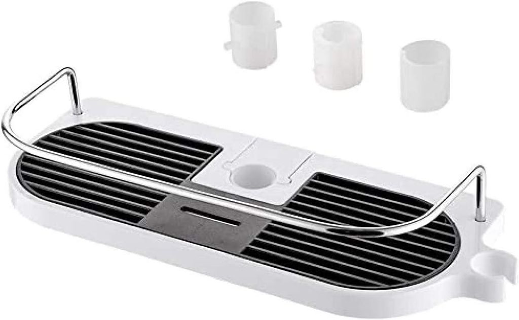 M34032, Duschseifenablage, Halterung ohne Bohren, Ablage fš¹r Duschstangen (19šC25 mm), Schwarz-Wei?