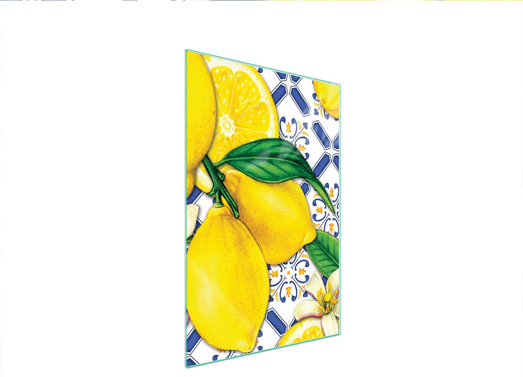 Herdabdeckplatte 35x52 Glaskeramikfeld Abdeckung Spritzschutz Glasplatte Deko Schneidebrett Zitrone Gelb