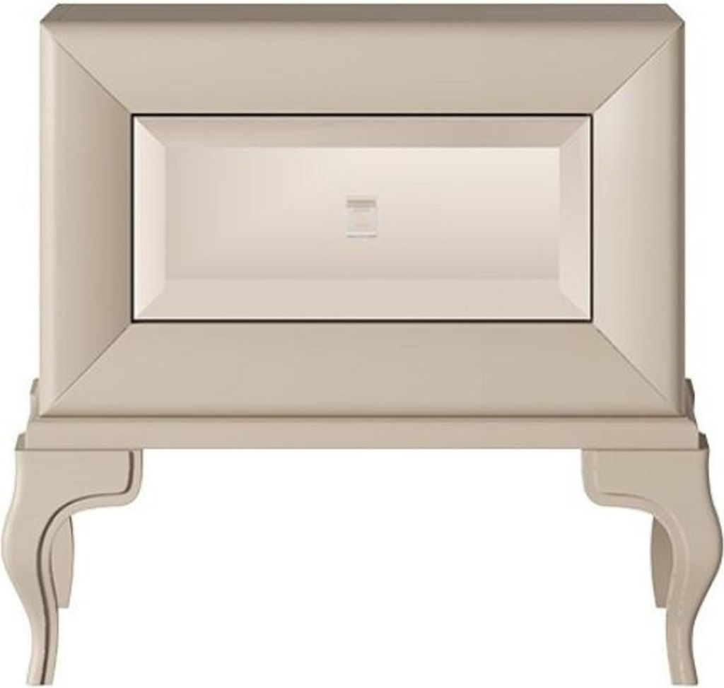Casa Padrino Luxus Art Deco Nachttisch Beige / Braun 70 x 42 x H. 65 cm - Verspiegelter Beistelltisch mit Schublade - Luxus Schlafzimmer Möbel - L...