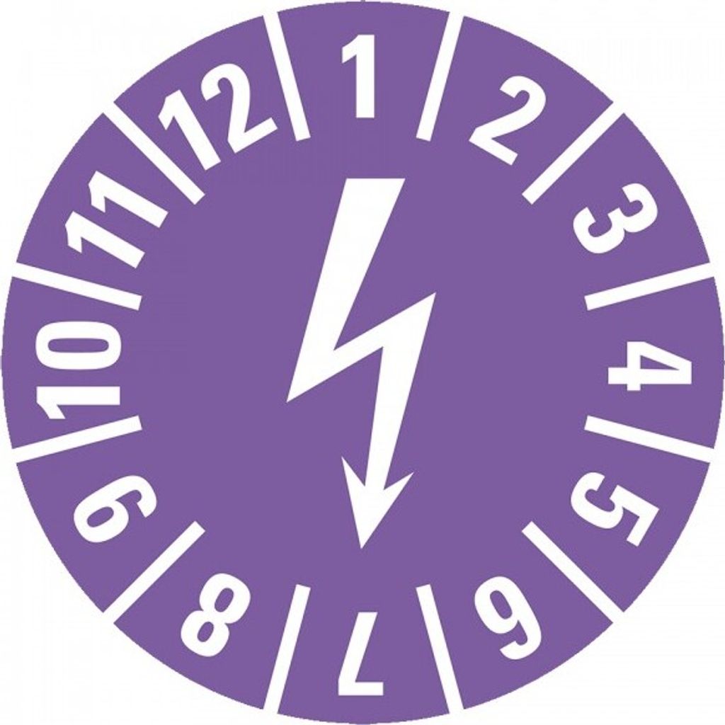 Dreifke Aufkleber I Prüfplakette mit Blitzpfeil, violett, Dokumentenfolie, s...