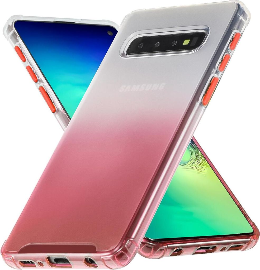 Conie Farbverlauf Schutzhülle für Samsung Galaxy S10 Plus Silikon Case Kamera Schutz Cover Hülle in Rot matt