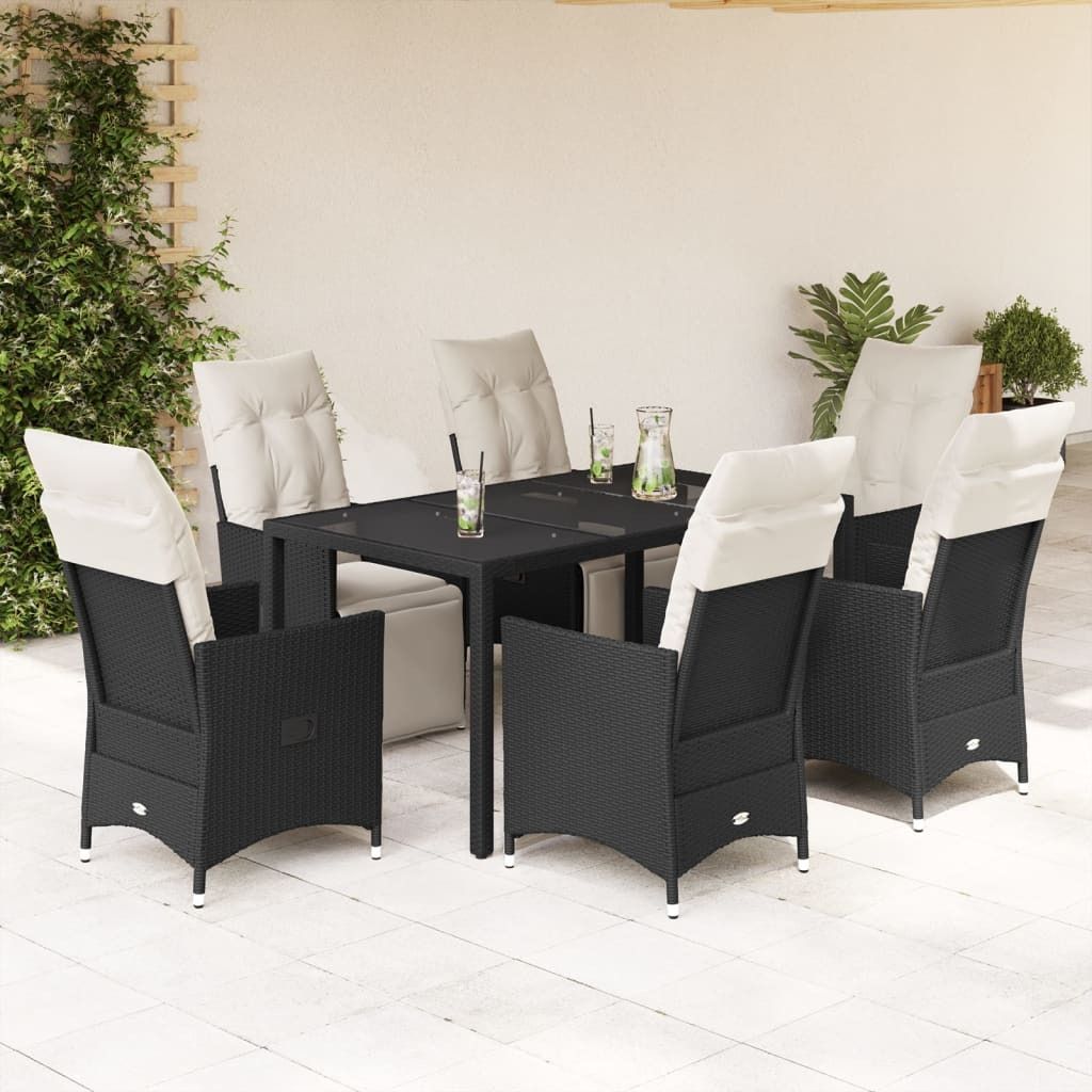 Maison Exclusive - 7-tlg. Garten-Essgruppe mit Kissen Schwarz Poly Rattan