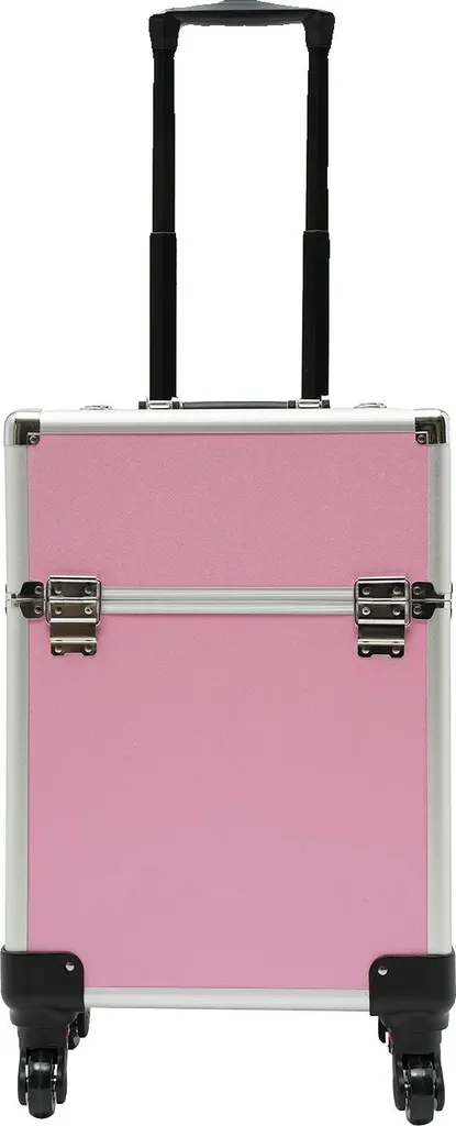 Mallette maquillage rose à roulettes amovibles et rangement spacieux