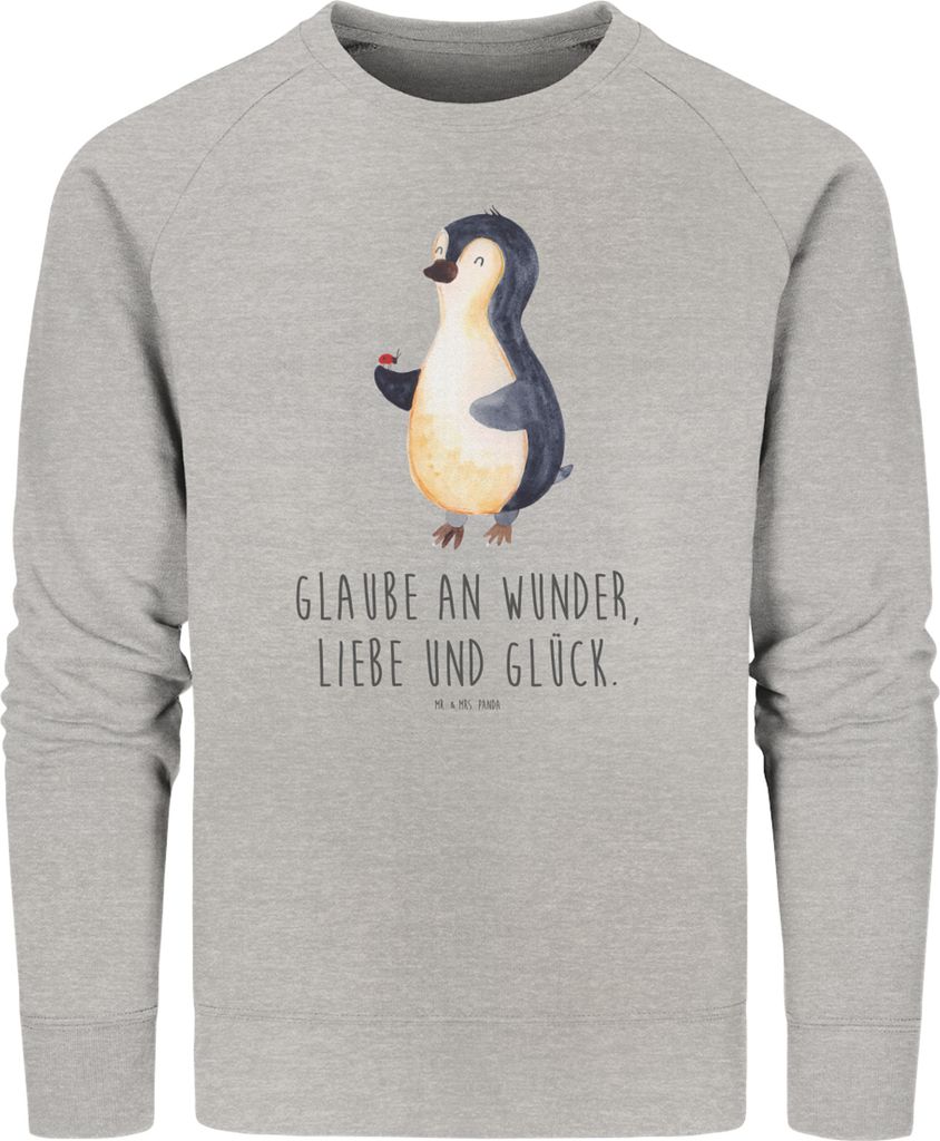 Mr. & Mrs. Panda Rundhals Pullover Pinguin Marienkäfer Größe M - Heather Grey - Geschenk, Liebe, Aufmerksam, Baumwoll Sweatshirt, Sweater, Pulli...