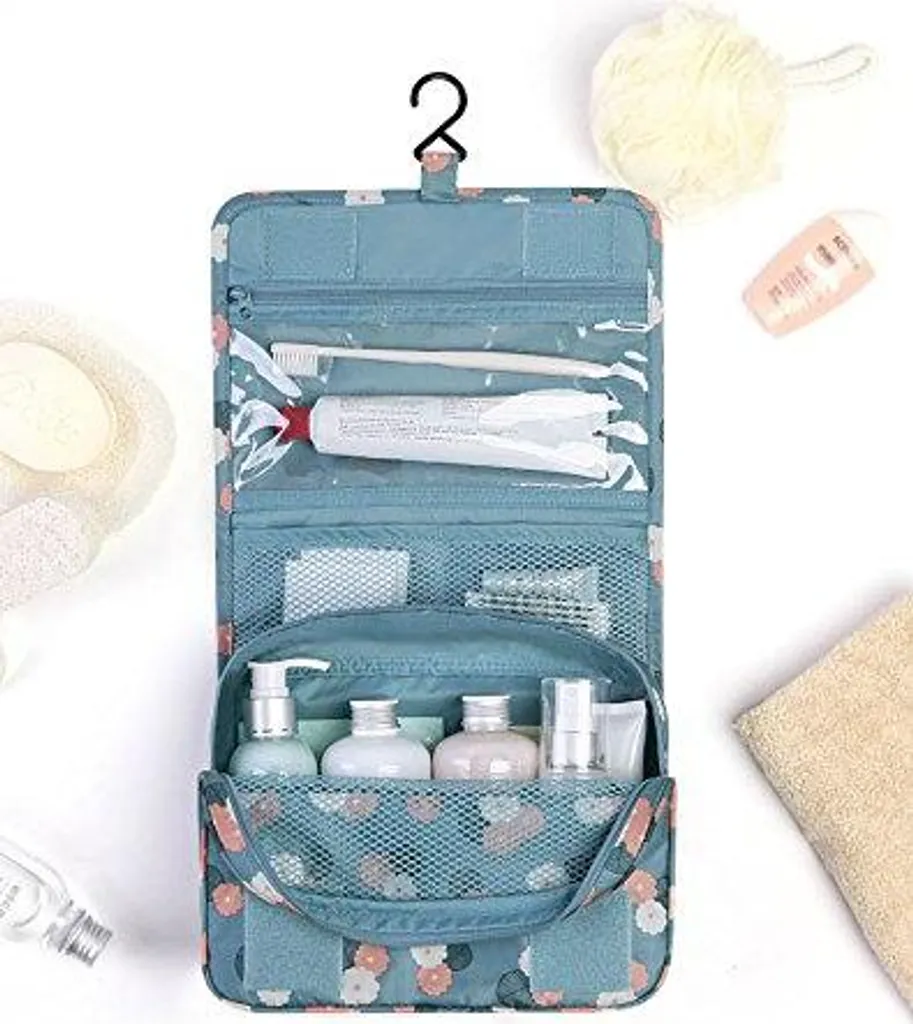Organisateur de voyage bleu fleuri pour cosmétiques et soins