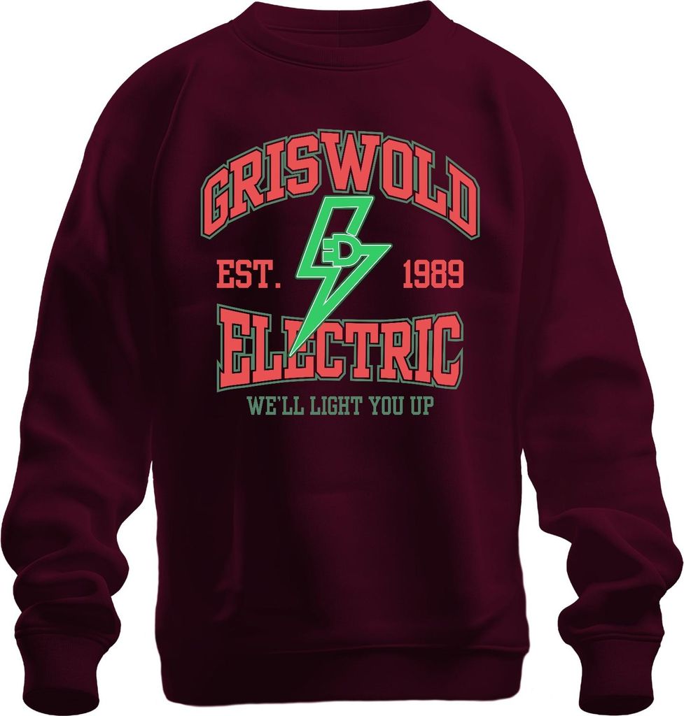 Griswold Electric We'll Light You Up Weihnachten lustig Retro Uni Sweatshirt Pullover, Burgundy, XXL