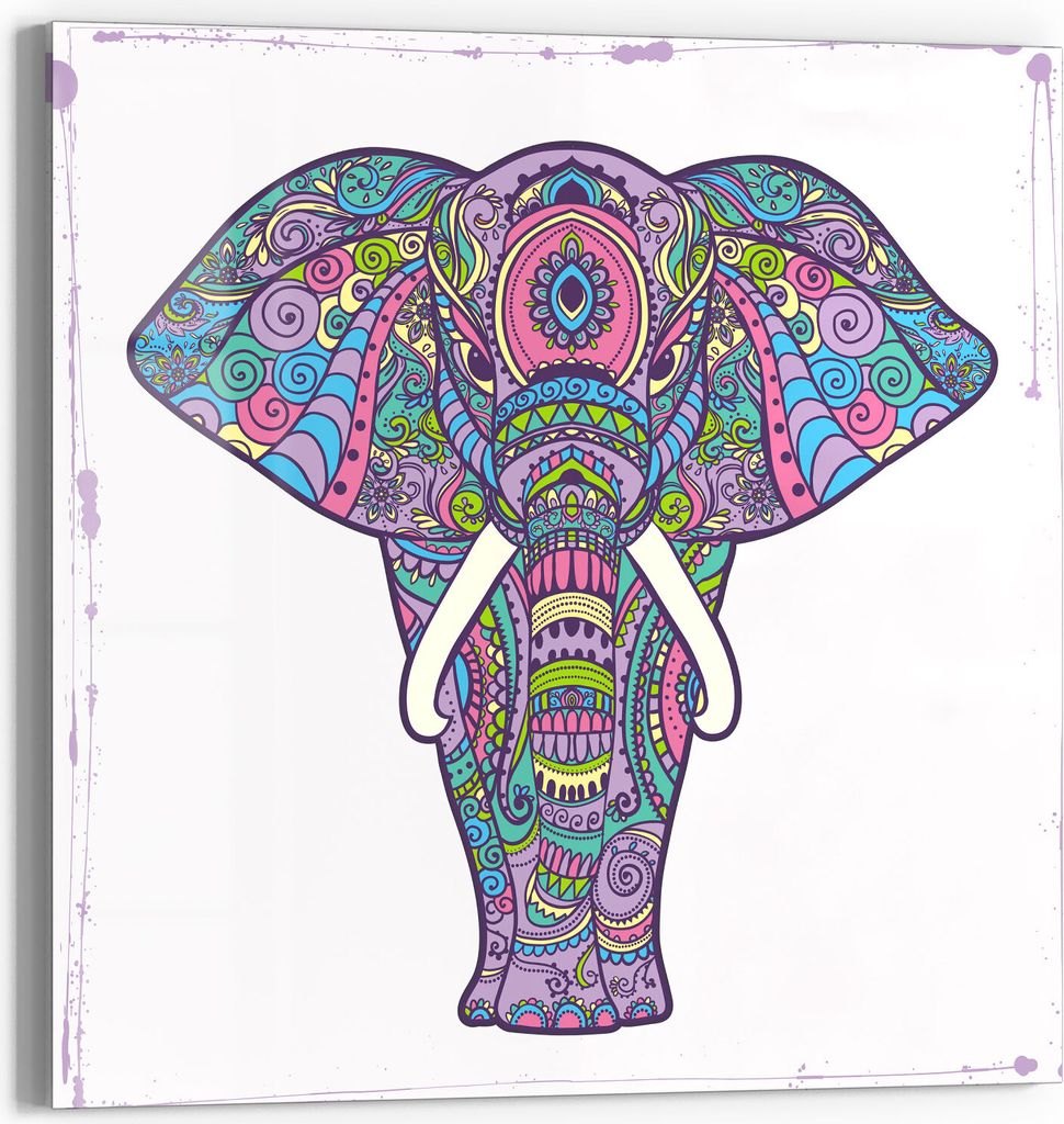 DEQORI Magnettafel Glas 50x50 cm 'Verzierter Elefant' beschreibbar Whiteboard