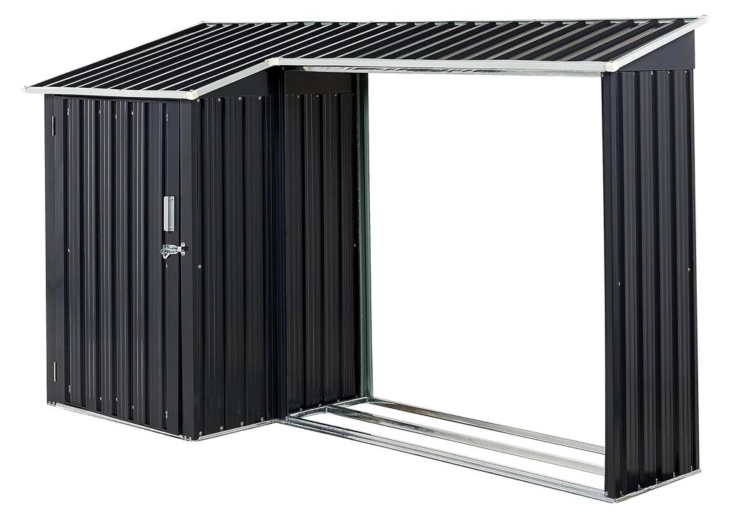 Metallgerätehaus grau mit Holzunterstand und Pultdach 270 cm