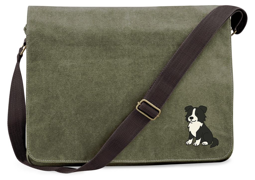 Huuraa Umhängetasche Border Collie Border Comic 14 Liter Military Green Canvas Laptoptasche Geschenkidee