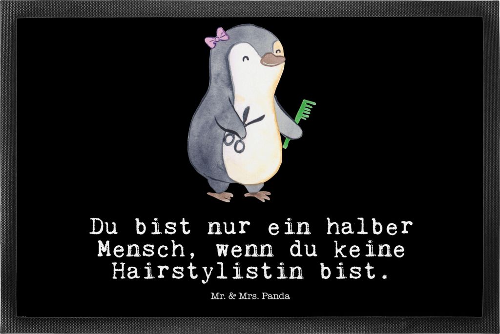 Mr. & Mrs. Panda Schmutzfangmatte Hairstylistin Herz 50 x 75 cm - Schwarz - Geschenk, Gummimatte, Sauberlaufmatte, Fussmatte, Türmatte, Beruf, Bod...