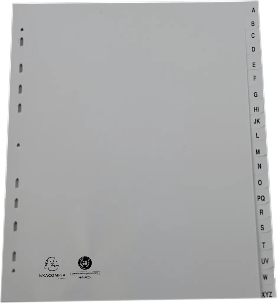 Exacompta 10 Intercalaires A4 Maxi Gris 1920E en PP Recyclé Imprimés A-Z
