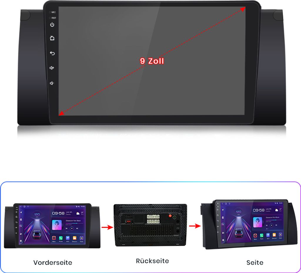 9 "Android13 Autorádio pre BMW E39 radu 5 GPS Navi BT WIFI Obrázok produktu 12
