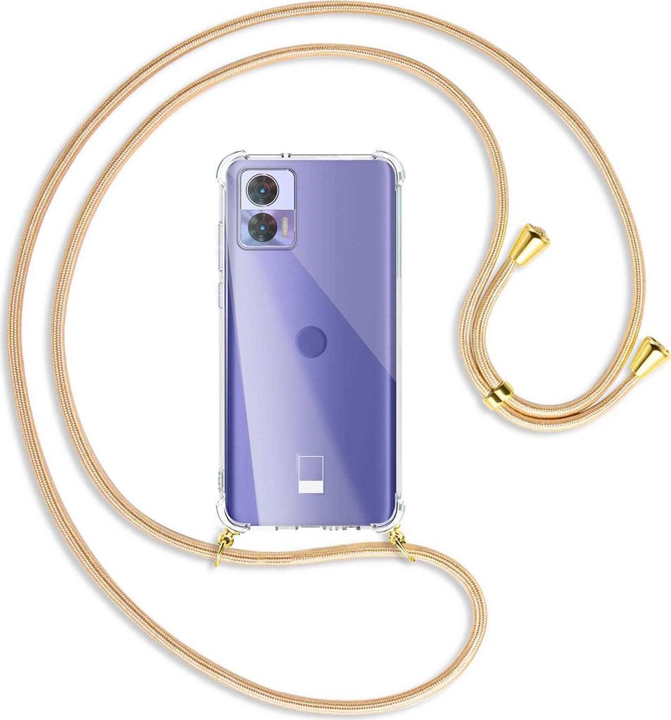 Handykette Backcover-Schutzhülle mit Band (Metall goldfarben) für Motorola Edge 30 Neo (Edge 30 Lite) - Goldkordel
