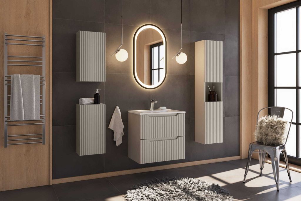 COMAD | Badezimmermöbelset, Waschbeckenunterschrank + Wandregal + Säule, NOVA CASHMERE