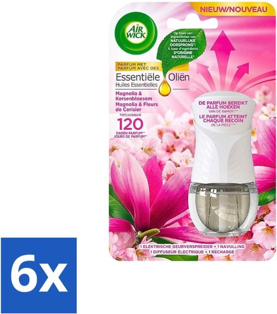 Ätherische Öle von Air Wick – Elektrischer Aromadiffusor – Starter-Set – Magnolie & Kirschblüte – 19 ml - Vorteilspack - 6 Stücke