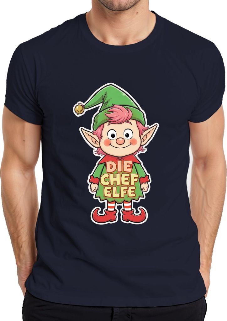 DIE CHEF ELFE Weihnachtselfe Wichtel Niedlich Kinder Advent Spaß Herren T-Shirt, Navy, XL