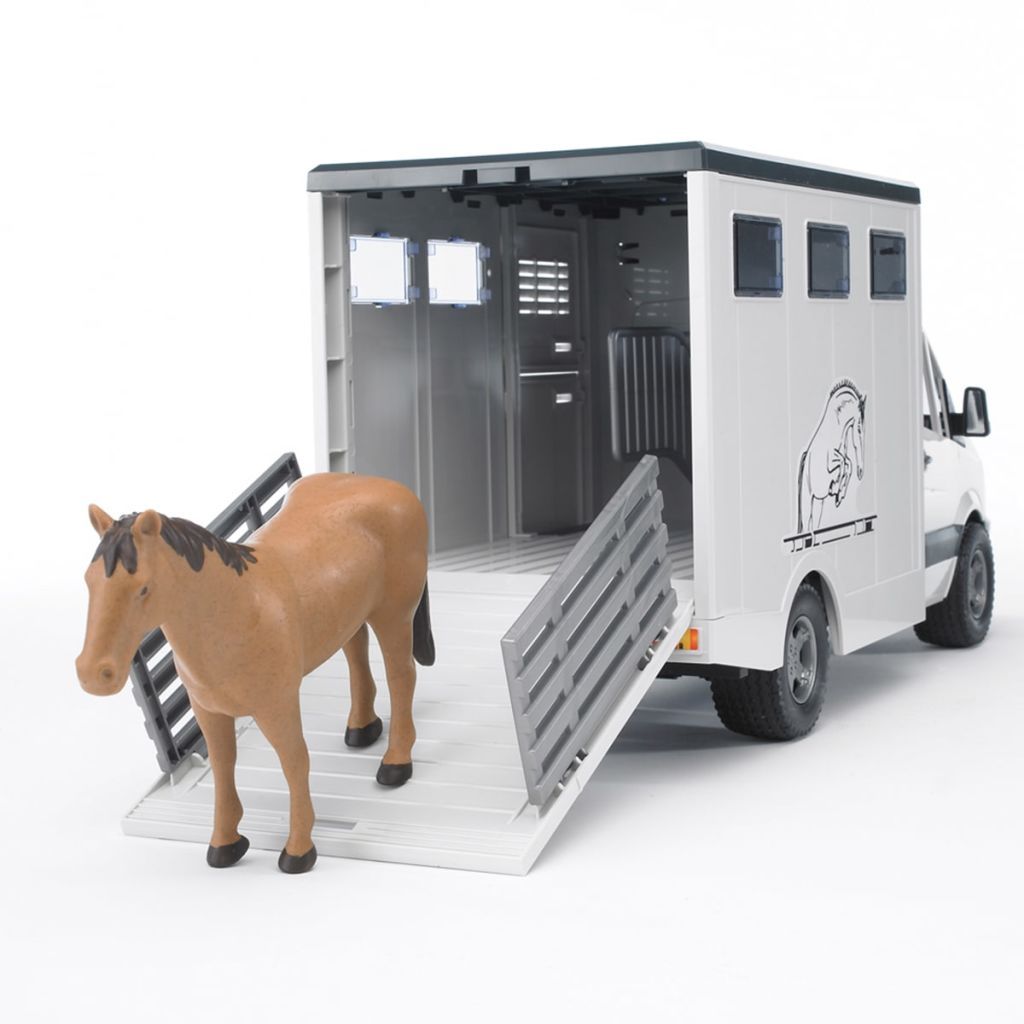 Bruder 02533 Mercedes Benz Sprinter Tiertransporter mit Pferd Pferder-Anhänger 