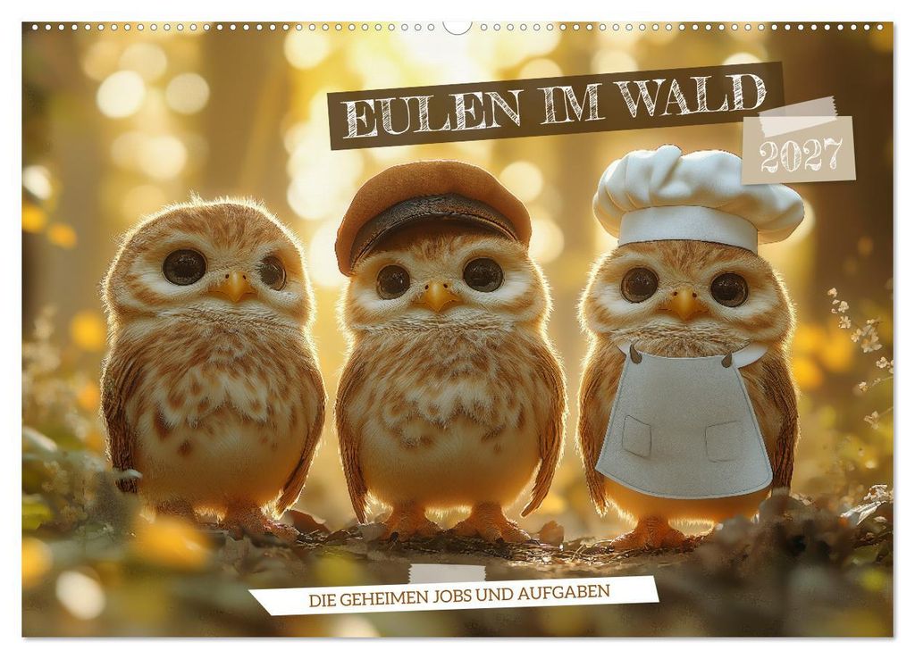 Eulen im Wald - Die geheimen Jobs und Aufgaben (Wandkalender 2027 DIN A2 quer), CALVENDO Monatskalender