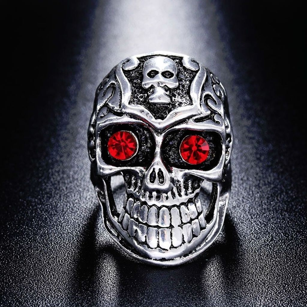 3D Edelstahl Ring Totenkopf Skull Gr. 58 = 18,4 mm Silber Produktbild 