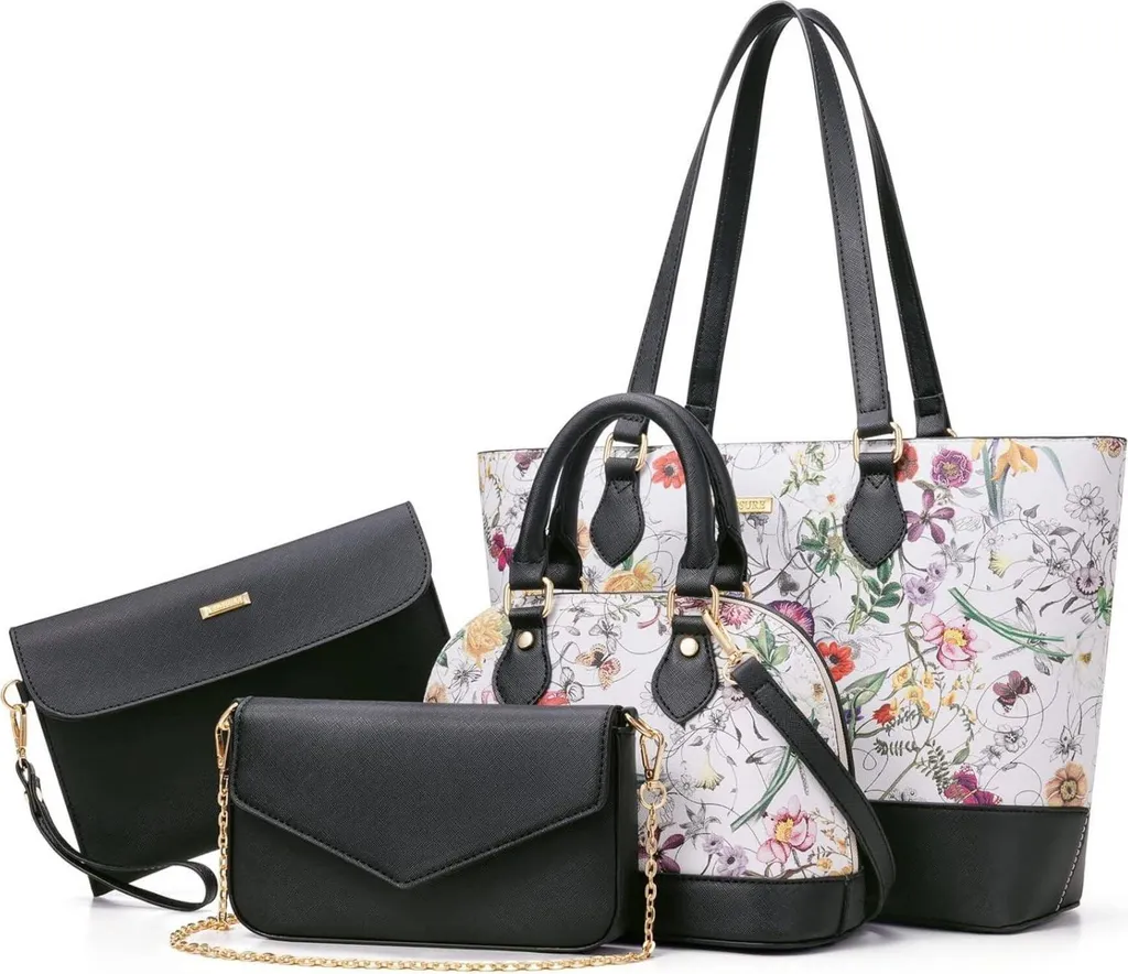 Sac à main 4 pièces Noir floral : fini le désordre dans votre sac