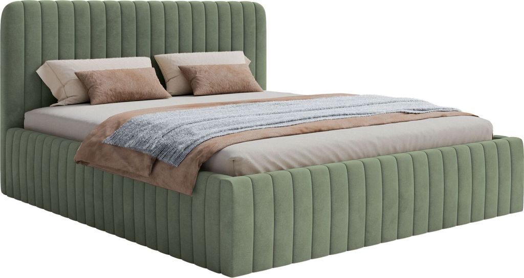 Selsey SALIANO - Polsterbett mit Samtbezug und Stauraum, Grün, 180x200 cm