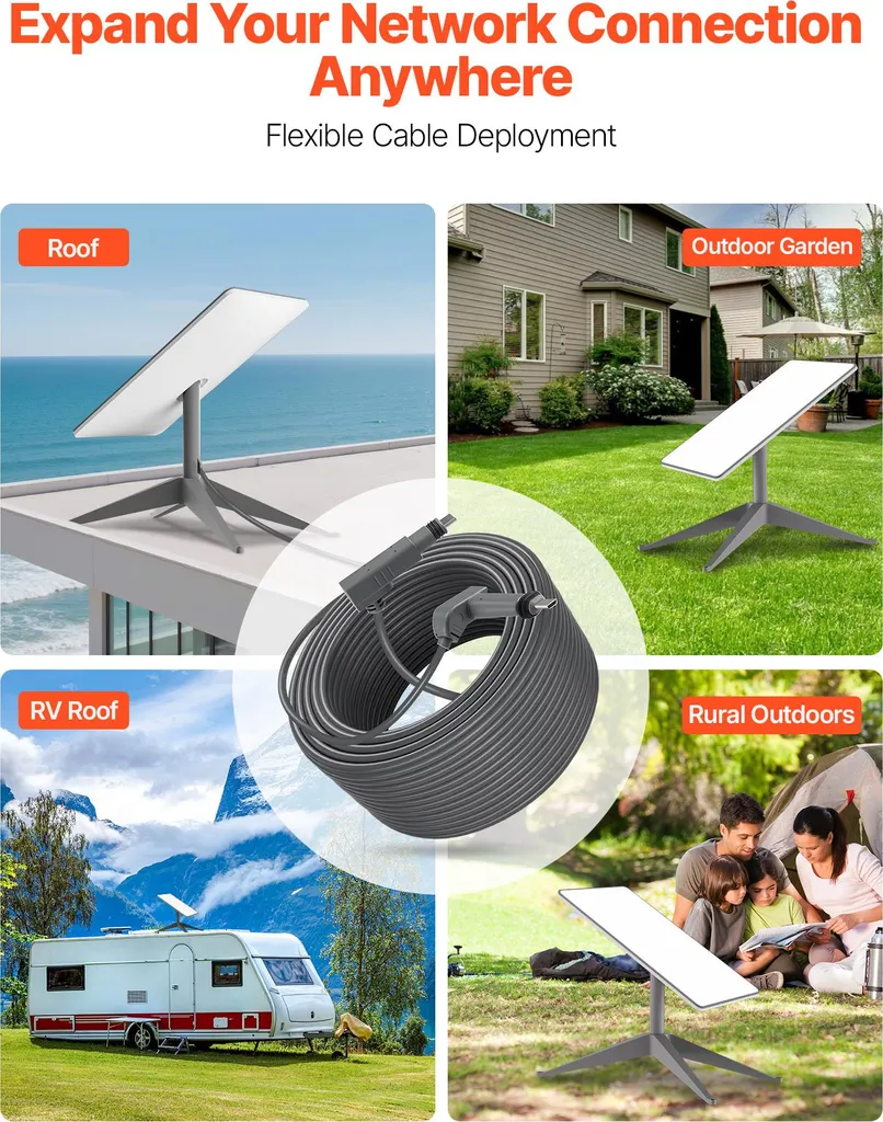 VEVOR Cavo Starlink Gen 2, 150 FT, nucleo in rame 24 AWG, prolunga durevole per la Generazione 2 standard, compatibile con Starlink Satellite V2 rettangolare, cablaggio flessibile per camper, cortile, campeggio - 6
