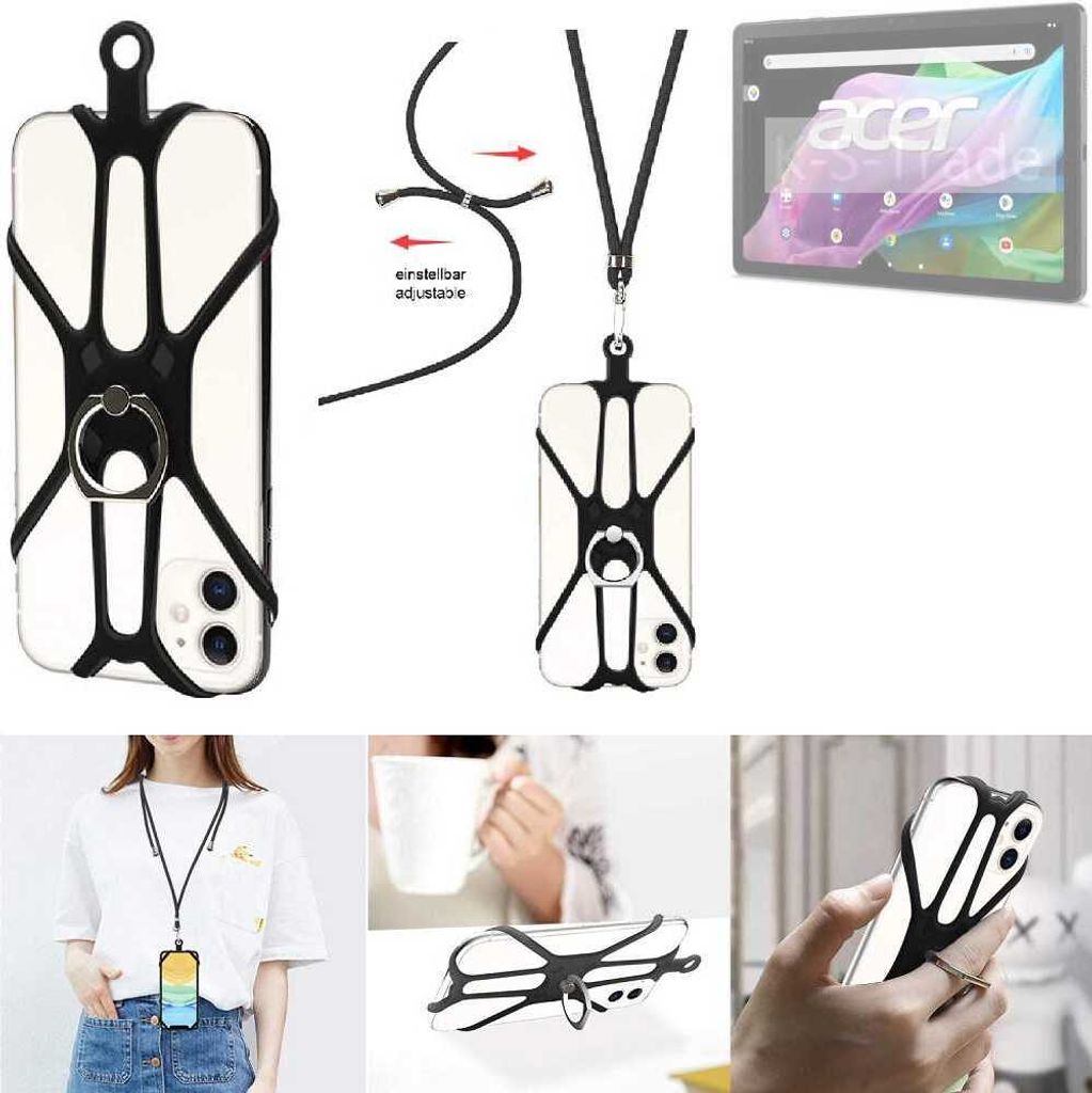 K-S-Trade 3in1 Handykette Handyband Handykordel Halsband Smartphone-Ring Handy-Ring kompatibel mit Acer Iconia Tab P10 Fingerhalterung Handyring