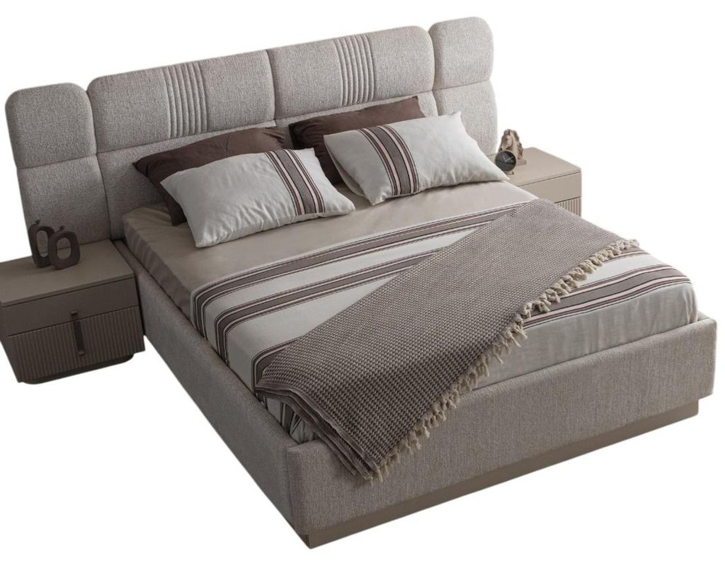 Edles Graues Polsterbett Designer Stauraumbett Schlafzimmer Möbel