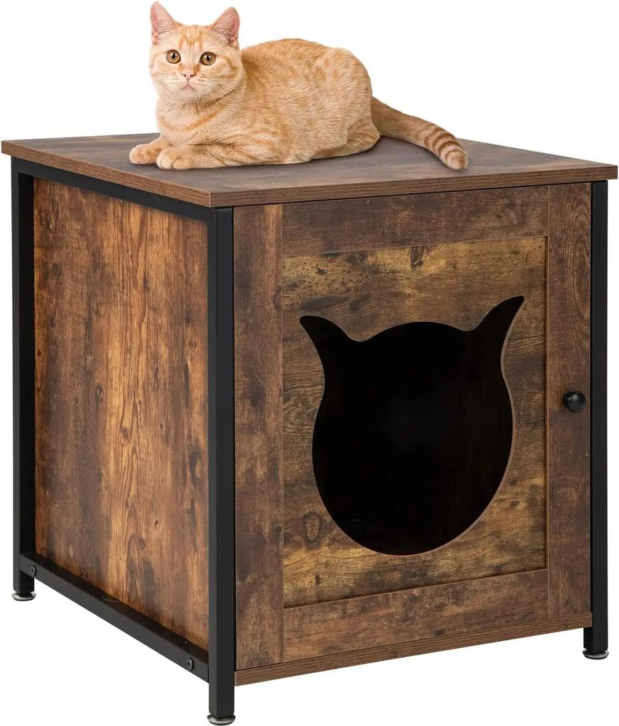 Katzenklo-Schrank - Katzentoilette Möbel/Beistelltisch - Mit Tür & Einstieg - Belüftet - Holz - Größe 60 cm - Holzoptik