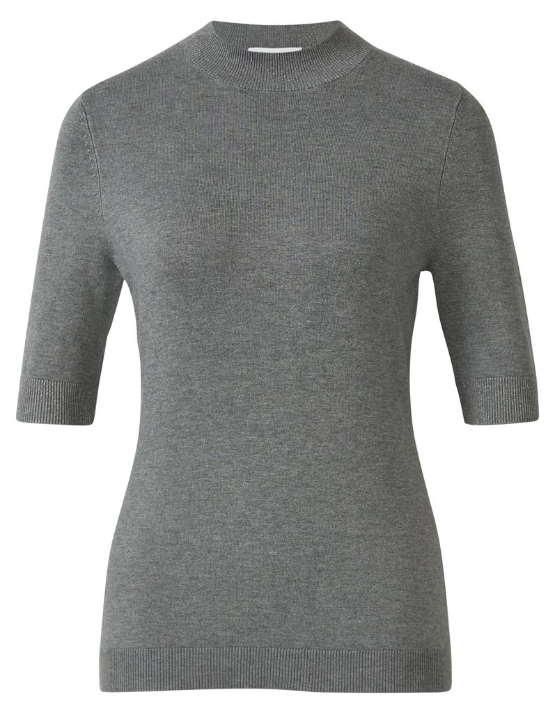comma Strickshirt 'Halbarm-Shirt mit Glitzergarn', 2173140, 95W5 Grey/Black, Gr. 40