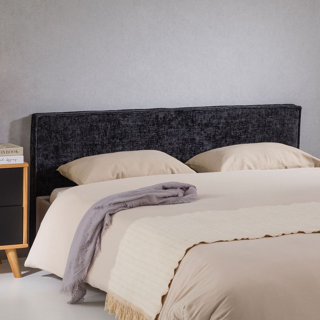 Kopfteil ELOWA 160cm in schwarz - gepolstertes Headboard mit hochwertigem Stoffbezug weich, Bettrückwand, gemütliches Bettkopfteil