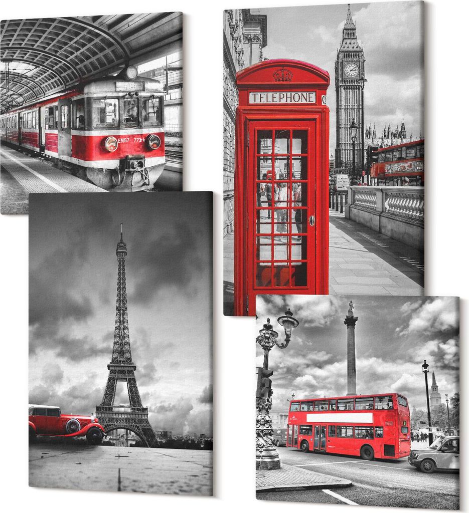 Wandbilder Leinwand 4-teilig – – Polycanvas Kunstdruck – Moderne Bilder für Wohnzimmer & Schlafzimmer – Aufhängefertig – 2x 40x40 cm + ...