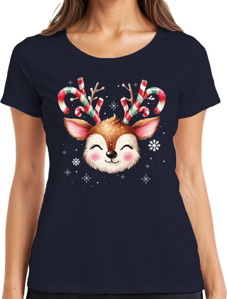 Rentier Zuckerstange Süß Schnee - Weihnachten Weihnachtsgeschenk Christmas Damen T-Shirt, Navy, XXL