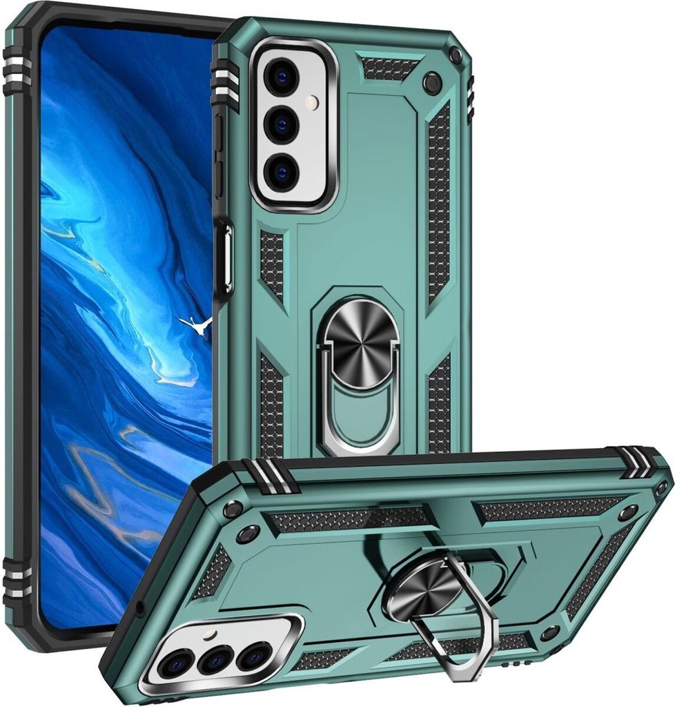 Mobigear Armor Ring Samsung Galaxy M23 Hülle Hardcase Backcover Stoßfest mit Ringhalter - Grün